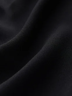 Black Ruched Short Sleeve Midi Dress