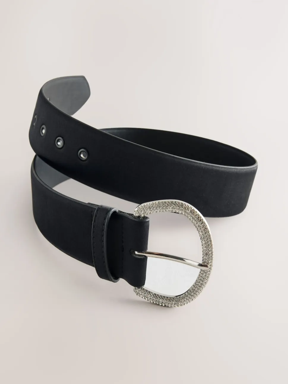 Black Satin Belt with Diamante Buckle