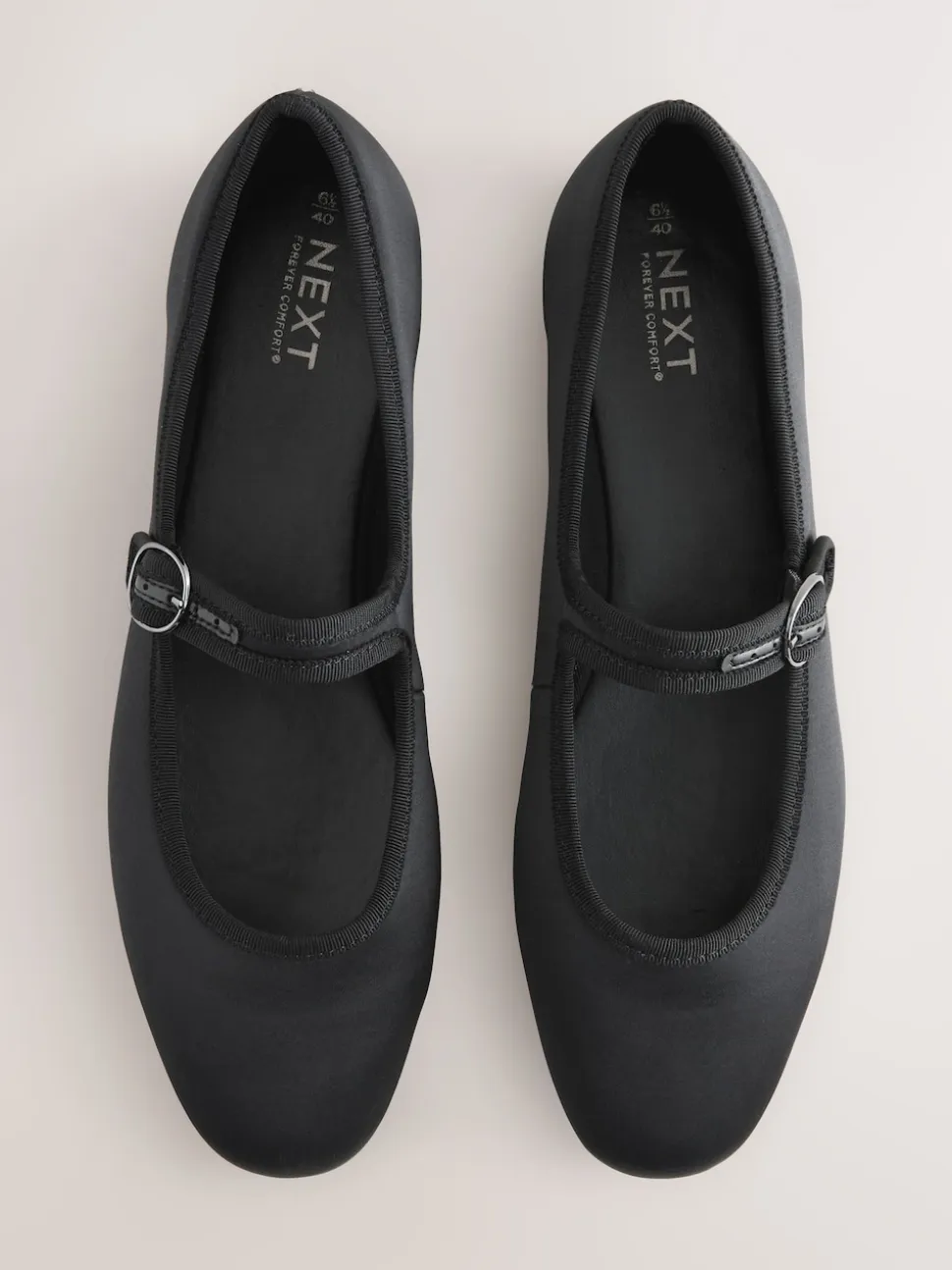 Black Satin Forever Comfort Round Toe Buckle Detail Mary Jane Shoes