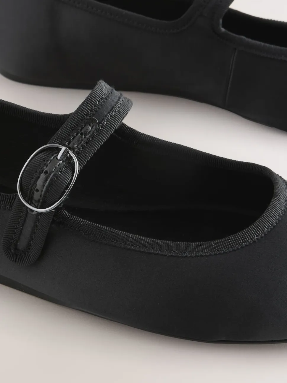 Black Satin Forever Comfort Round Toe Buckle Detail Mary Jane Shoes