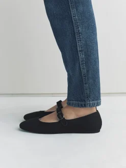 Black Satin Forever Comfort Round Toe Buckle Detail Mary Jane Shoes