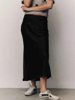 Black Satin Midi Skirt