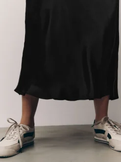 Black Satin Midi Skirt