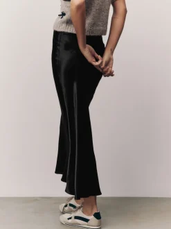 Black Satin Midi Skirt
