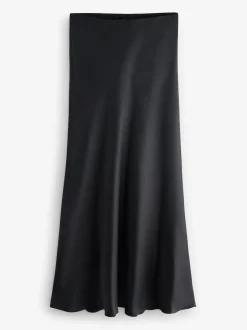 Black Satin Midi Skirt