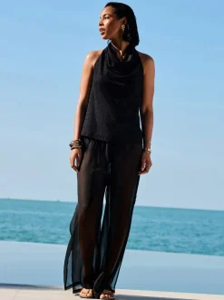 Black Sheer Beach Wide Leg Trousers