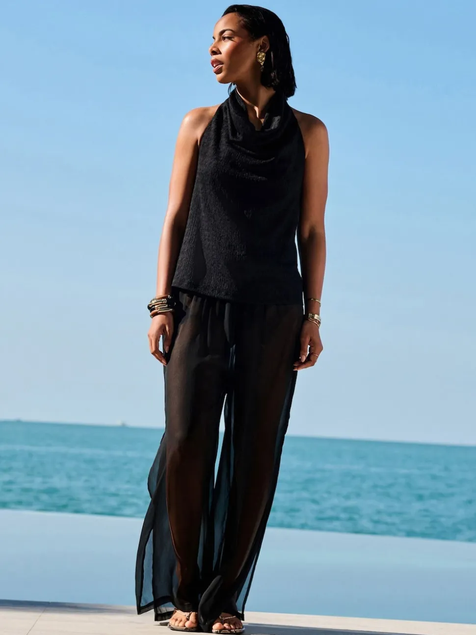 Black Sheer Beach Wide Leg Trousers