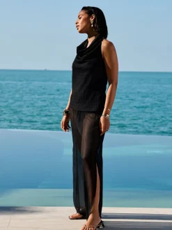 Black Sheer Beach Wide Leg Trousers