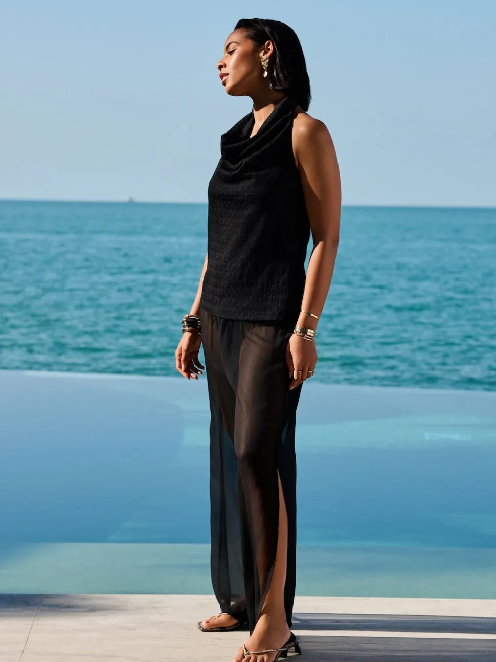 Black Sheer Beach Wide Leg Trousers