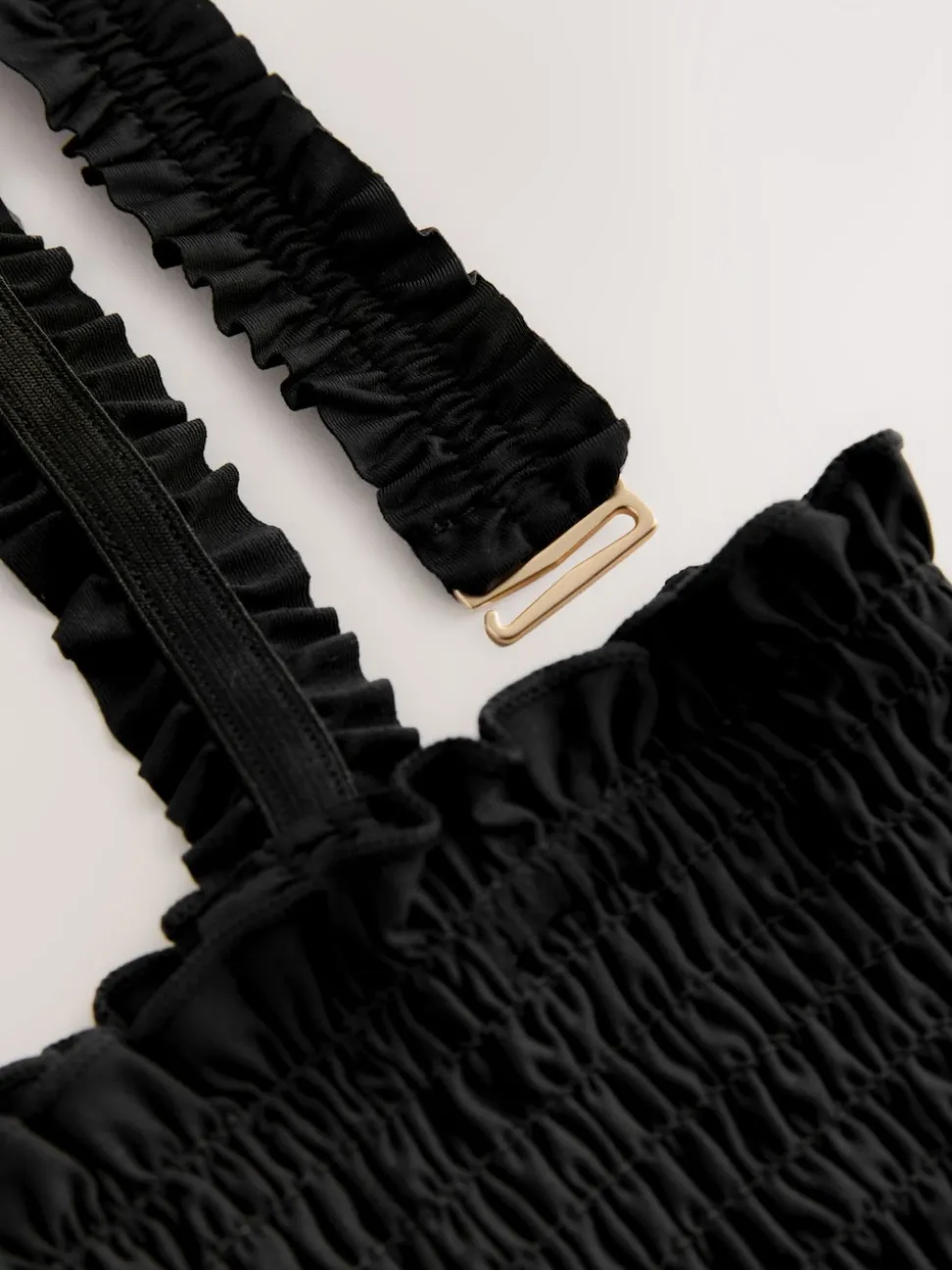 Black Shirred Bandeau Bikini Top