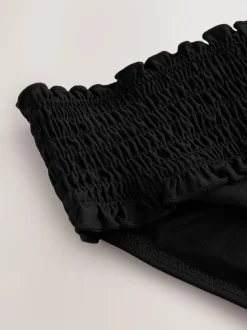 Black Shirred High Leg Bikini Bottoms