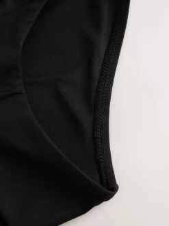 Black Shirred High Leg Bikini Bottoms