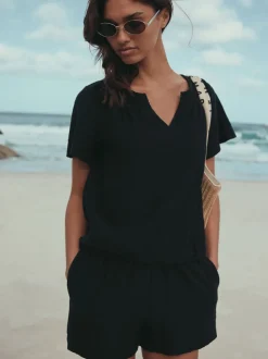 Black Shirred Jersey Shorts