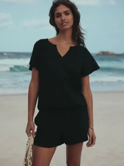 Black Shirred Jersey Shorts
