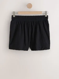 Black Shirred Jersey Shorts
