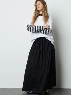 Black Shirred Maxi Skirt