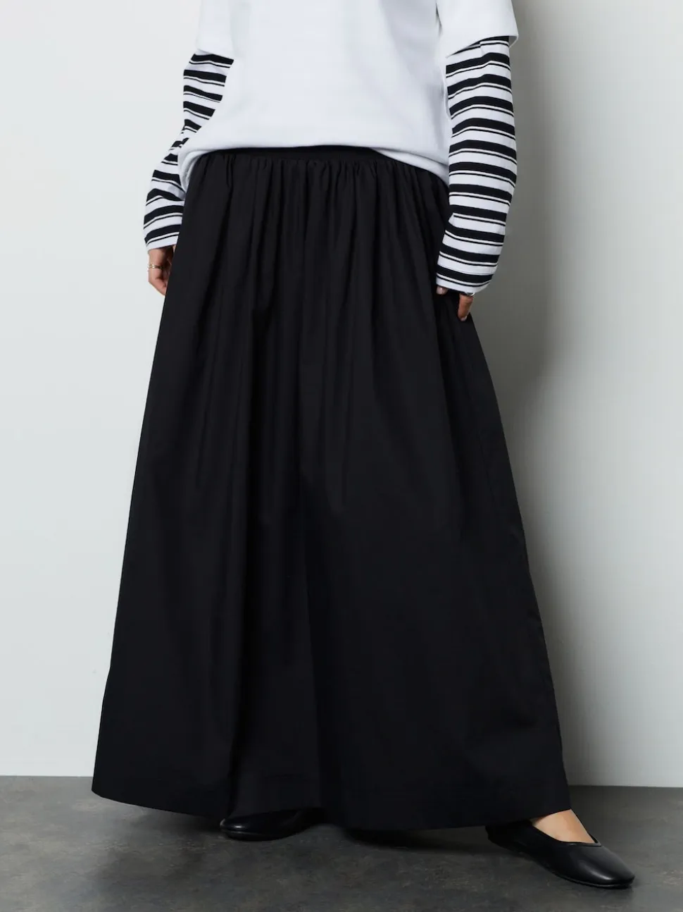 Black Shirred Maxi Skirt