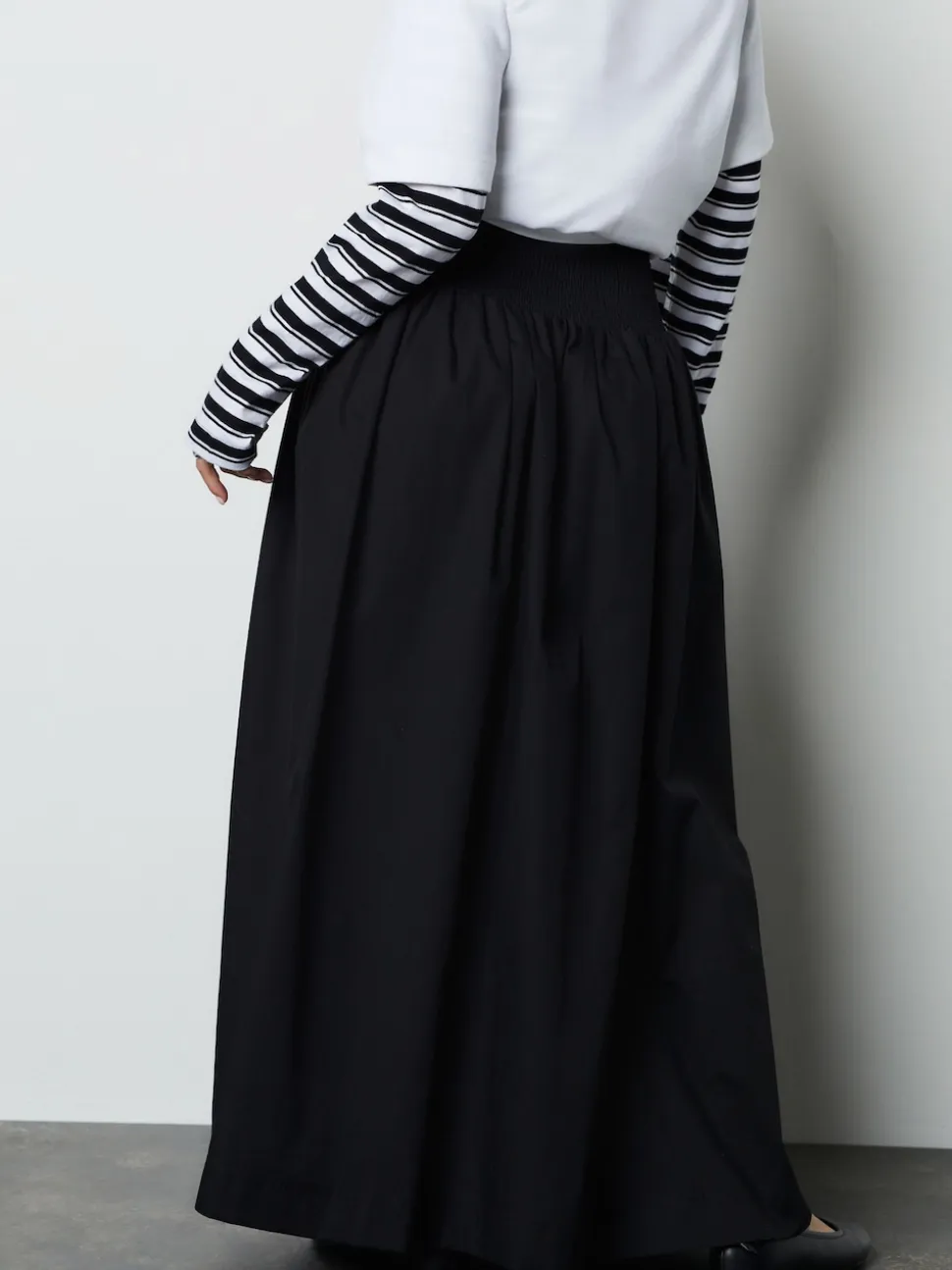 Black Shirred Maxi Skirt
