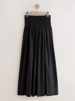 Black Shirred Maxi Skirt