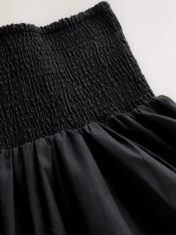 Black Shirred Maxi Skirt