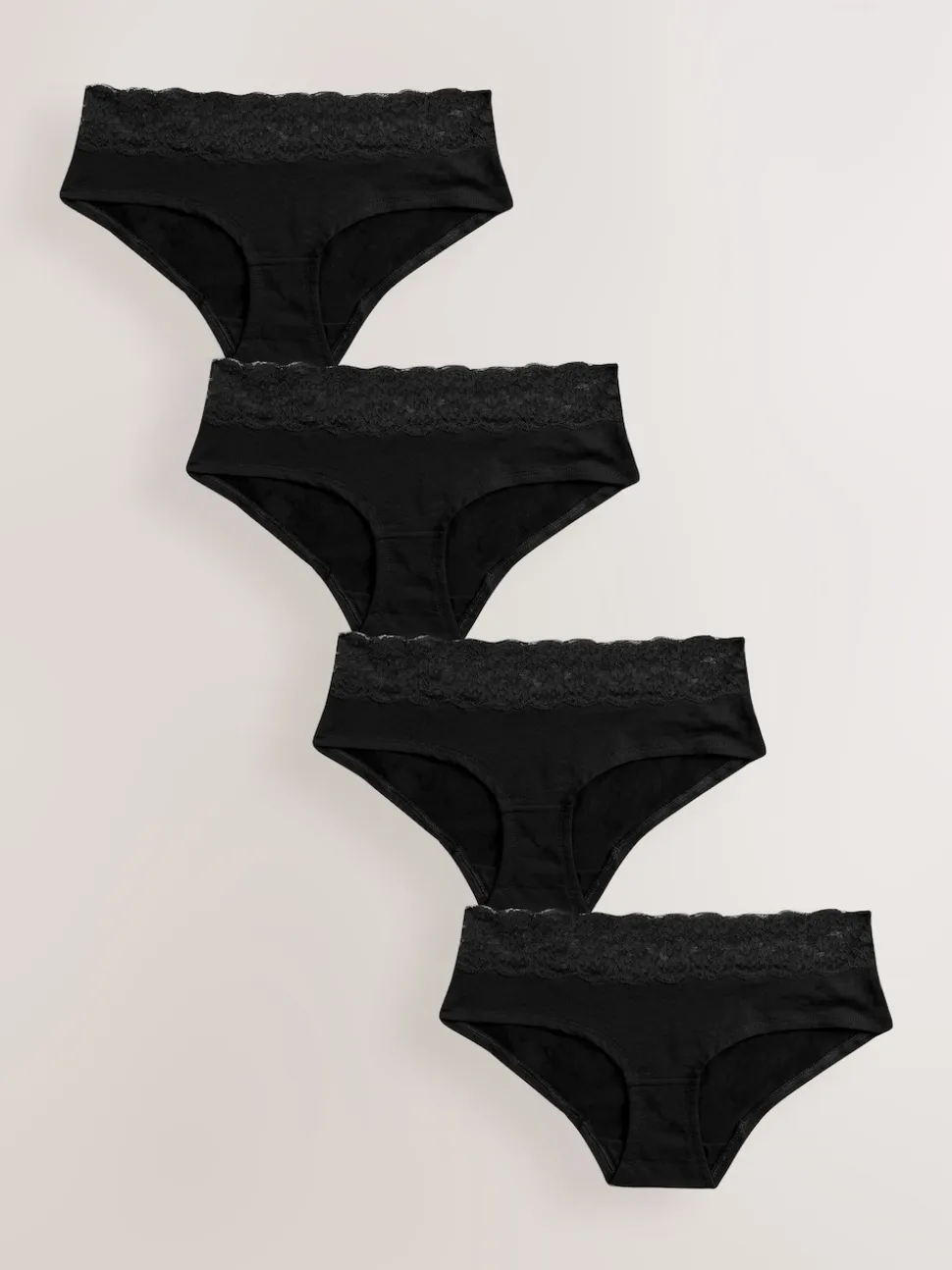 Black Short Cotton Lace Knickers 4 Pack