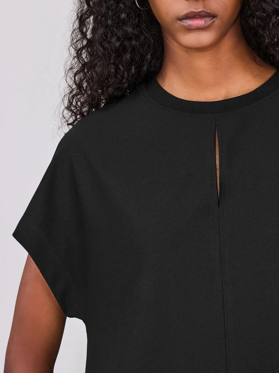 Black Short Sleeve Keyhole Crew Neck Top