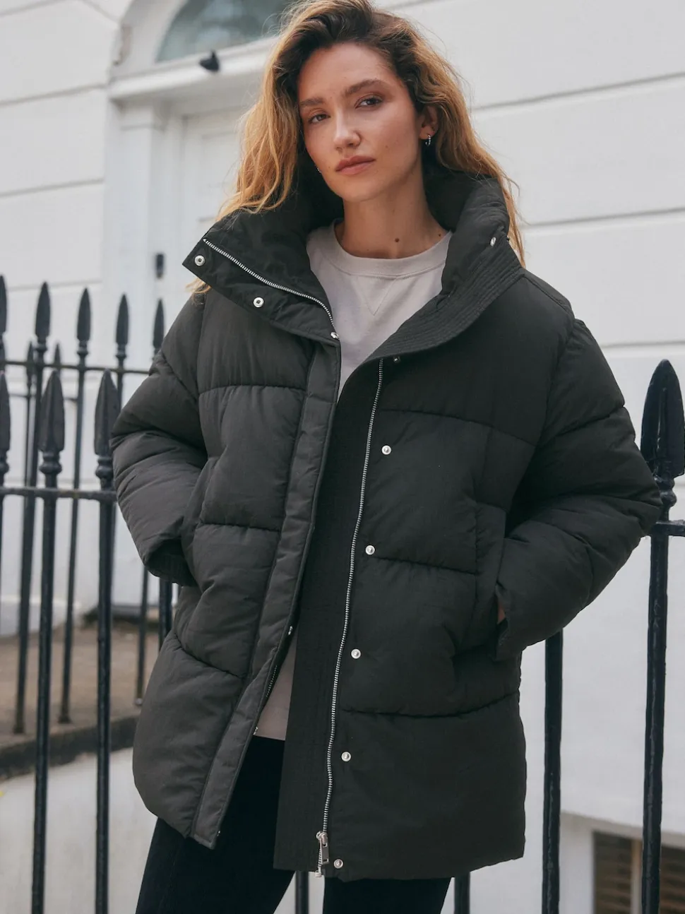 Black Shower Resistant Mid Length Padded Coat