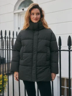 Black Shower Resistant Mid Length Padded Coat