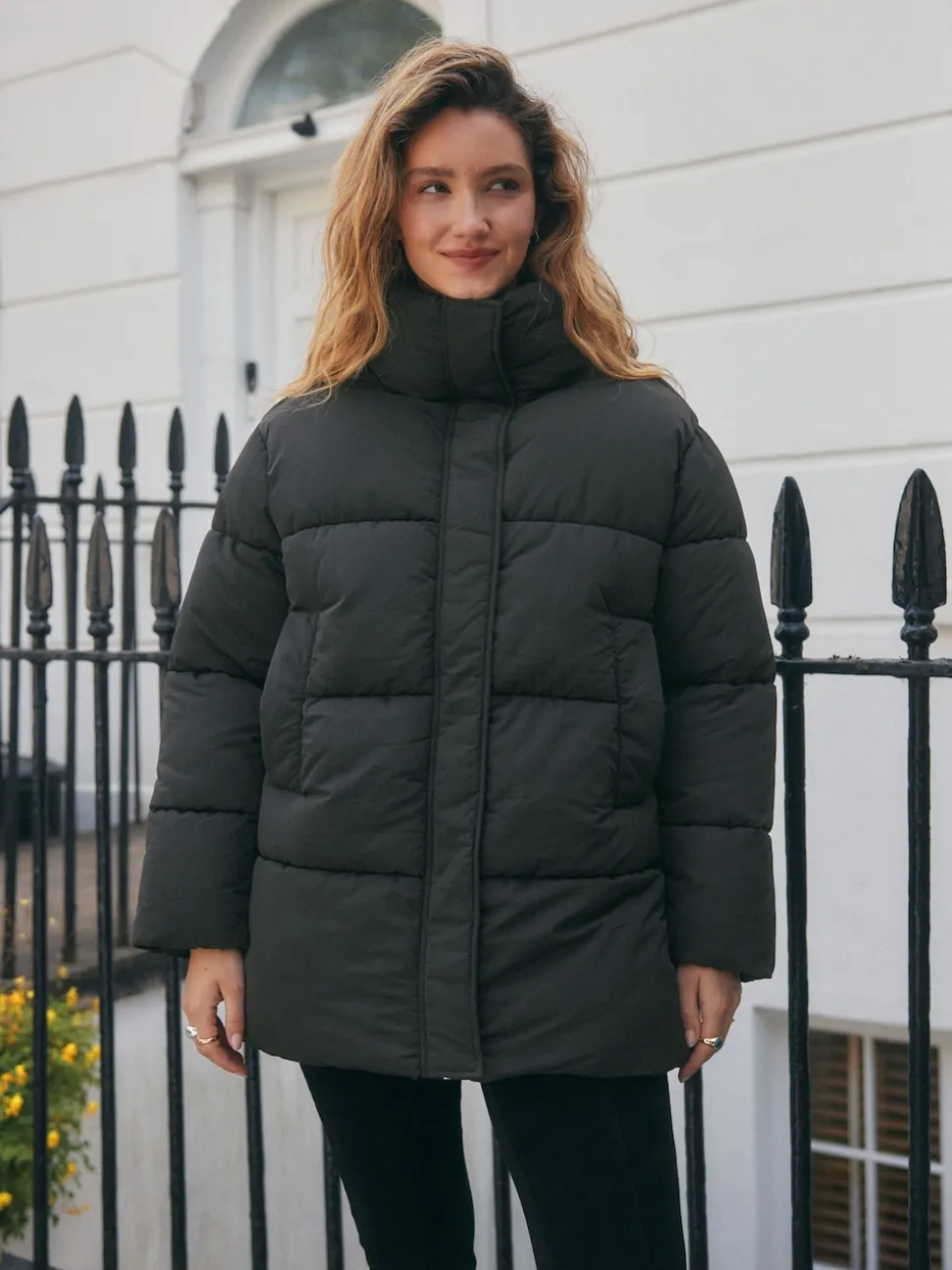 Black Shower Resistant Mid Length Padded Coat