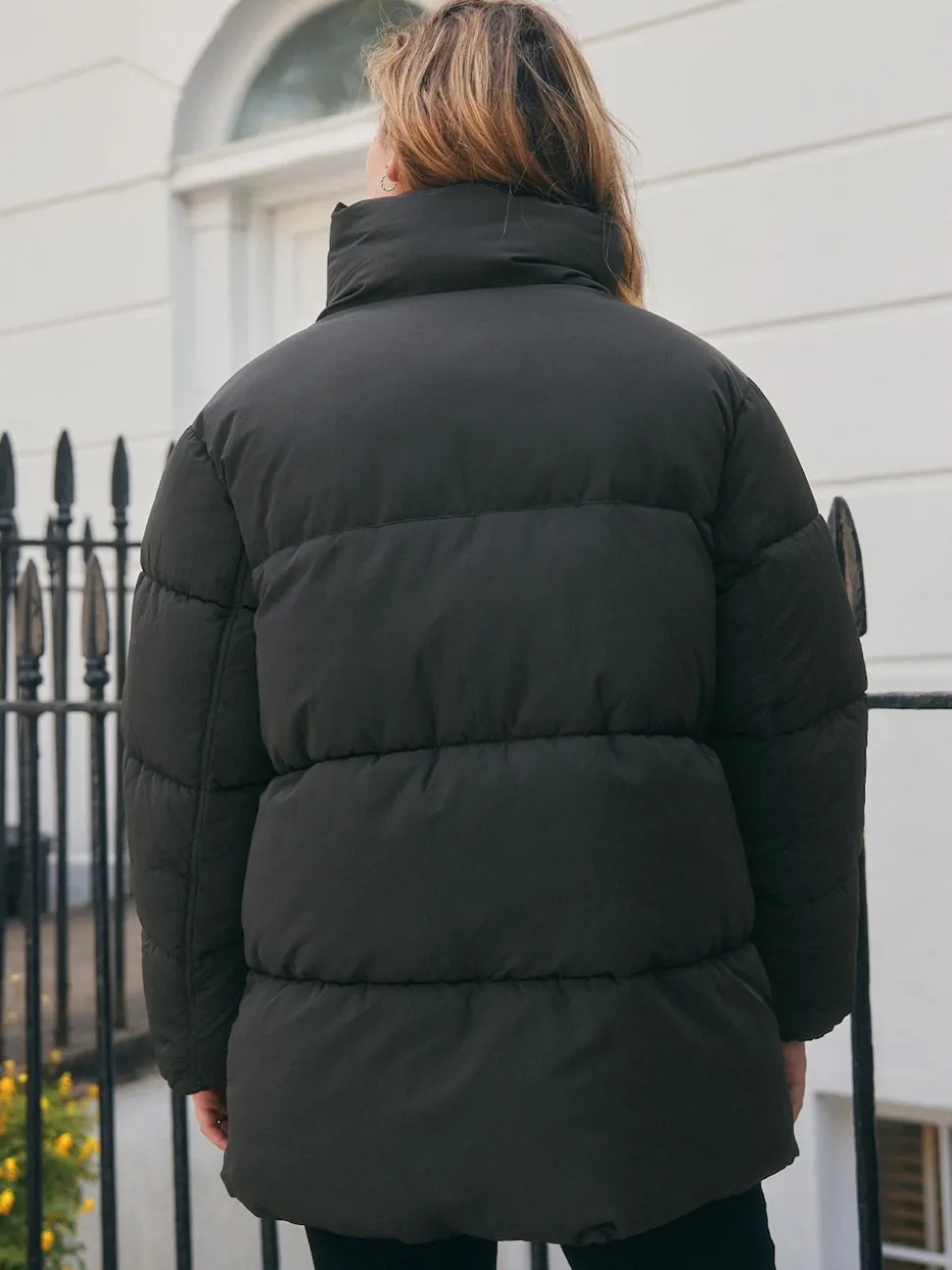 Black Shower Resistant Mid Length Padded Coat