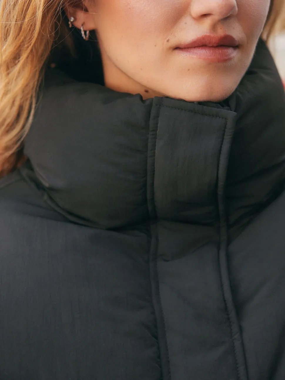 Black Shower Resistant Mid Length Padded Coat