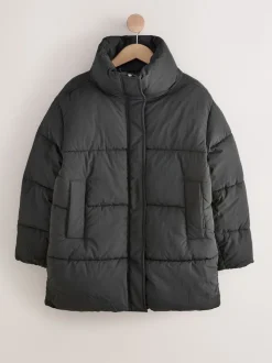 Black Shower Resistant Mid Length Padded Coat