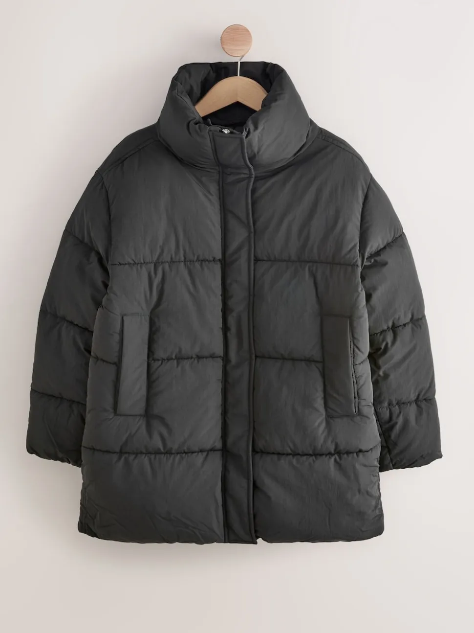 Black Shower Resistant Mid Length Padded Coat