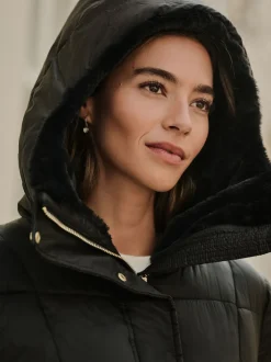 Black Shower Resistant Padded Longline Coat