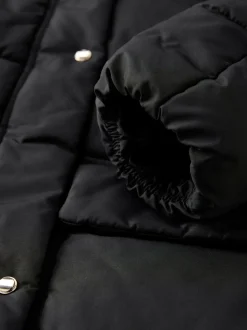 Black Shower Resistant Padded Hooded Longline Coat