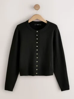 Black Slim Supersoft Crew Neck Cardigan with Wool