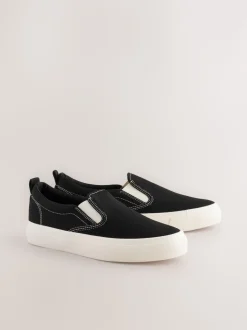 Black Slip On Canvas Skater Trainers