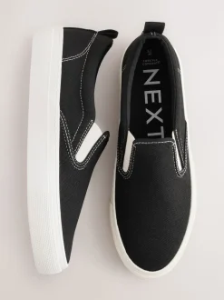Black Slip On Canvas Skater Trainers
