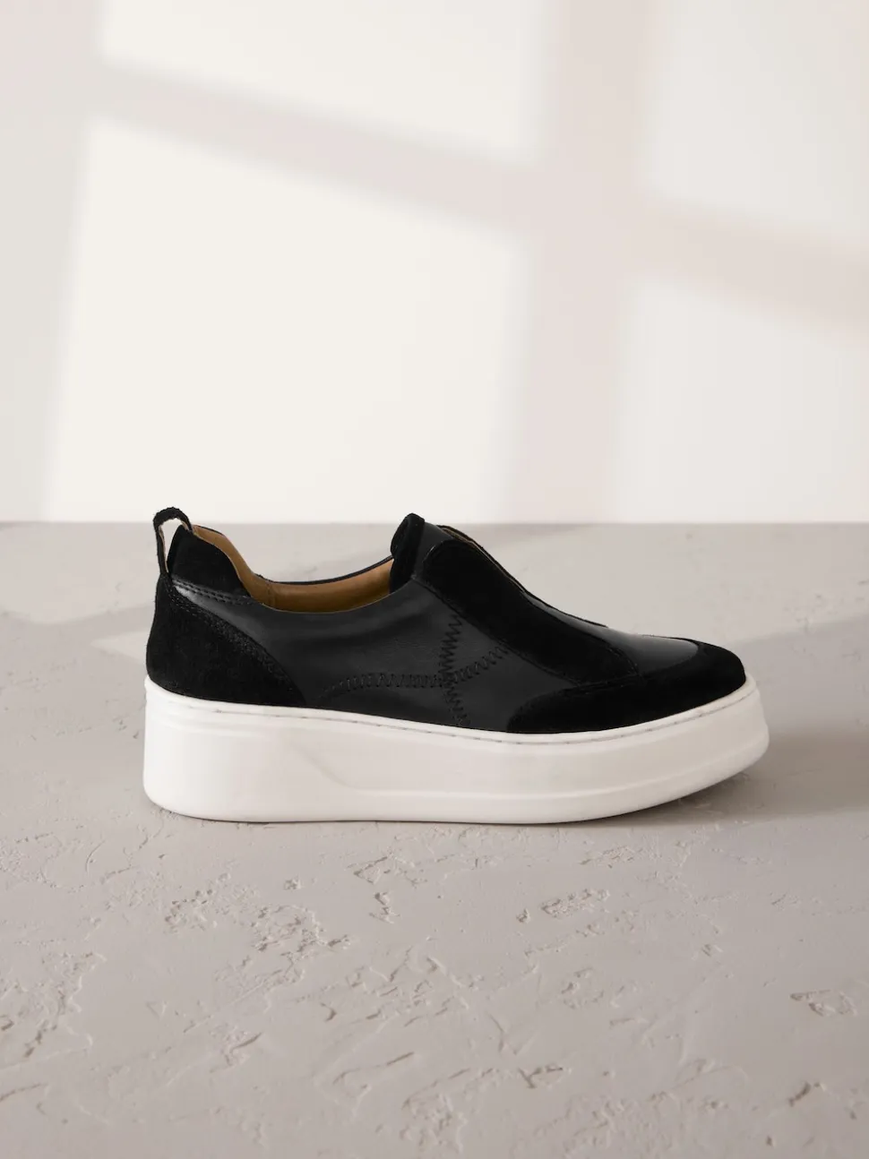 Black Slip On Signature Leather Chunky Wedge Platform Trainers