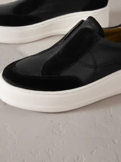 Black Slip On Signature Leather Chunky Wedge Platform Trainers