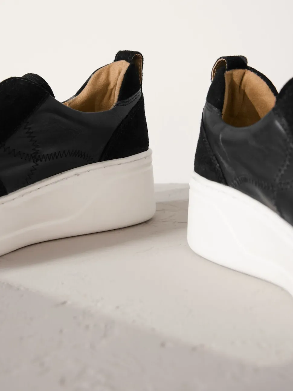 Black Slip On Signature Leather Chunky Wedge Platform Trainers