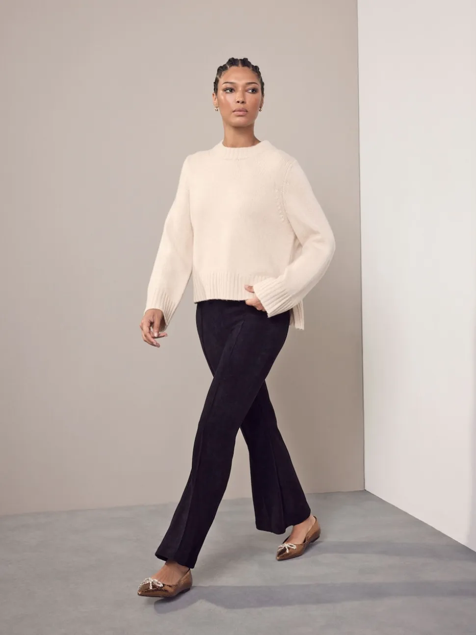 Black Smoothing Corduroy Bootcut Trousers