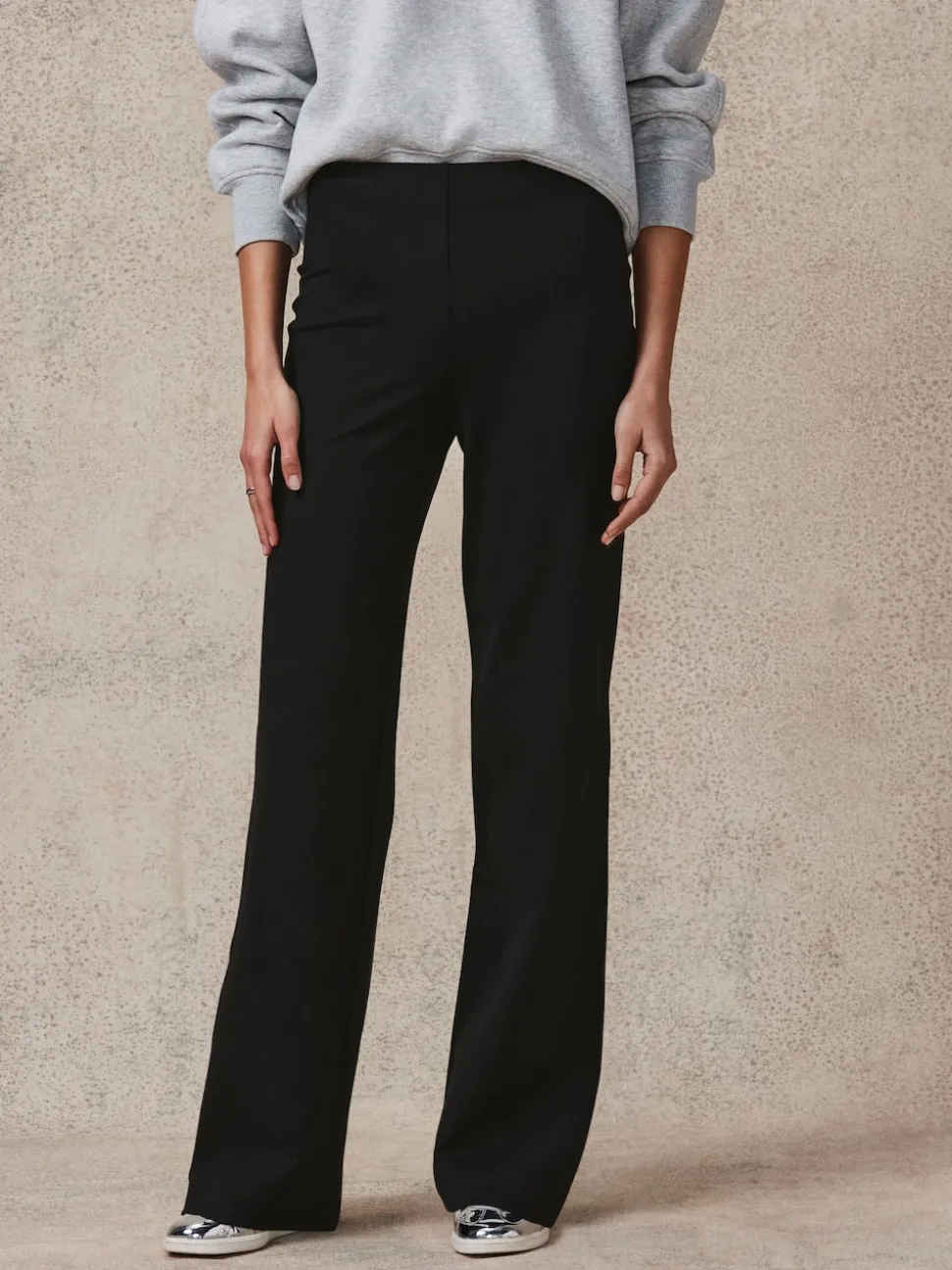 Black Smoothing Ponte Jersey Wide Leg Trousers