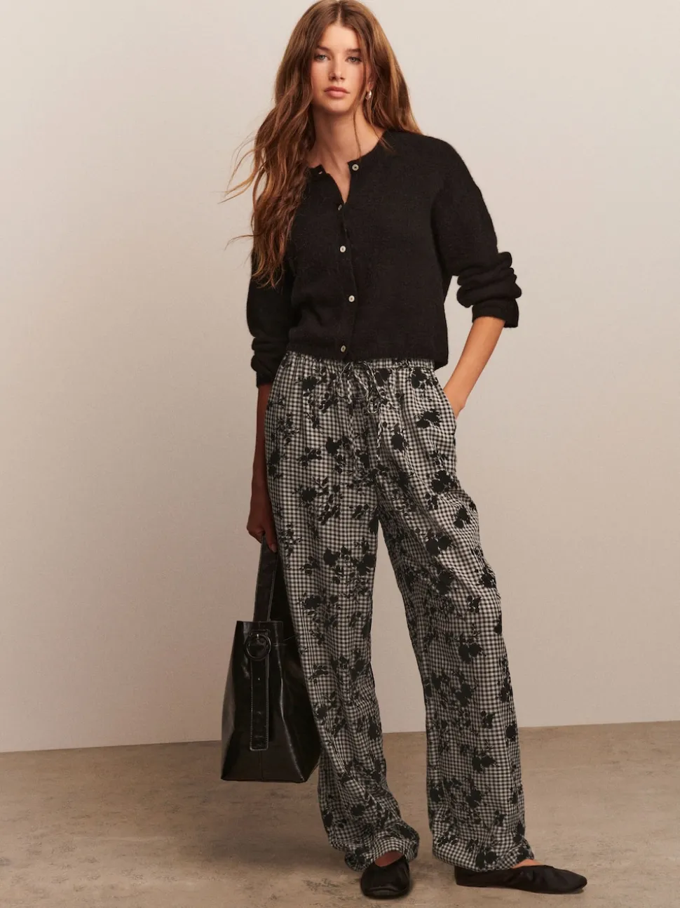 Black Soft Touch Crew Neck Knitted Cardigan With Wool