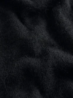 Black Soft Touch Crew Neck Knitted Cardigan With Wool