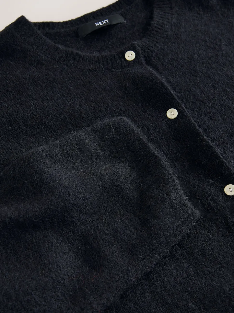 Black Soft Touch Crew Neck Knitted Cardigan With Wool