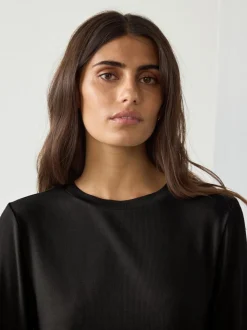 Black Soft Touch Lightweight Ribbed Long Sleeve T-Shirt with TENCEL™ Lyocell