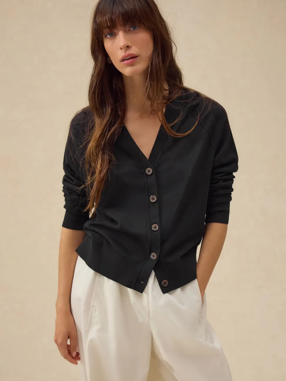 Black Soft Touch V-Neck Cotton Rich Button Up Cardigan