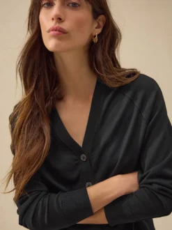 Black Soft Touch V-Neck Cotton Rich Button Up Cardigan