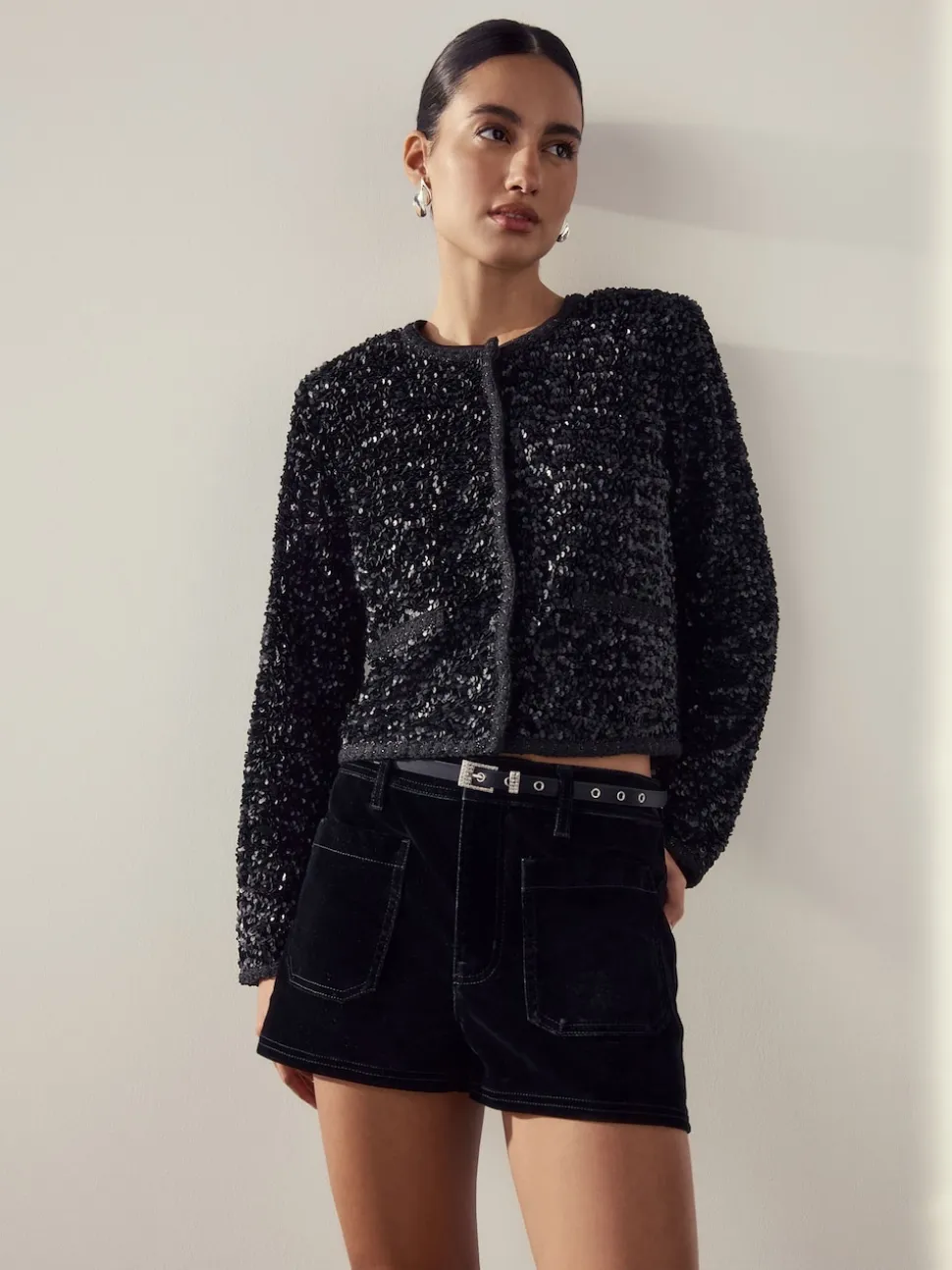 Black Sparkle Buckle Satin Skinny Belt